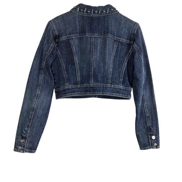 Catos Cropped Jean Jacket Womens Small Denim Blue Rhinestone Beads Button Down - Picture 2 of 9